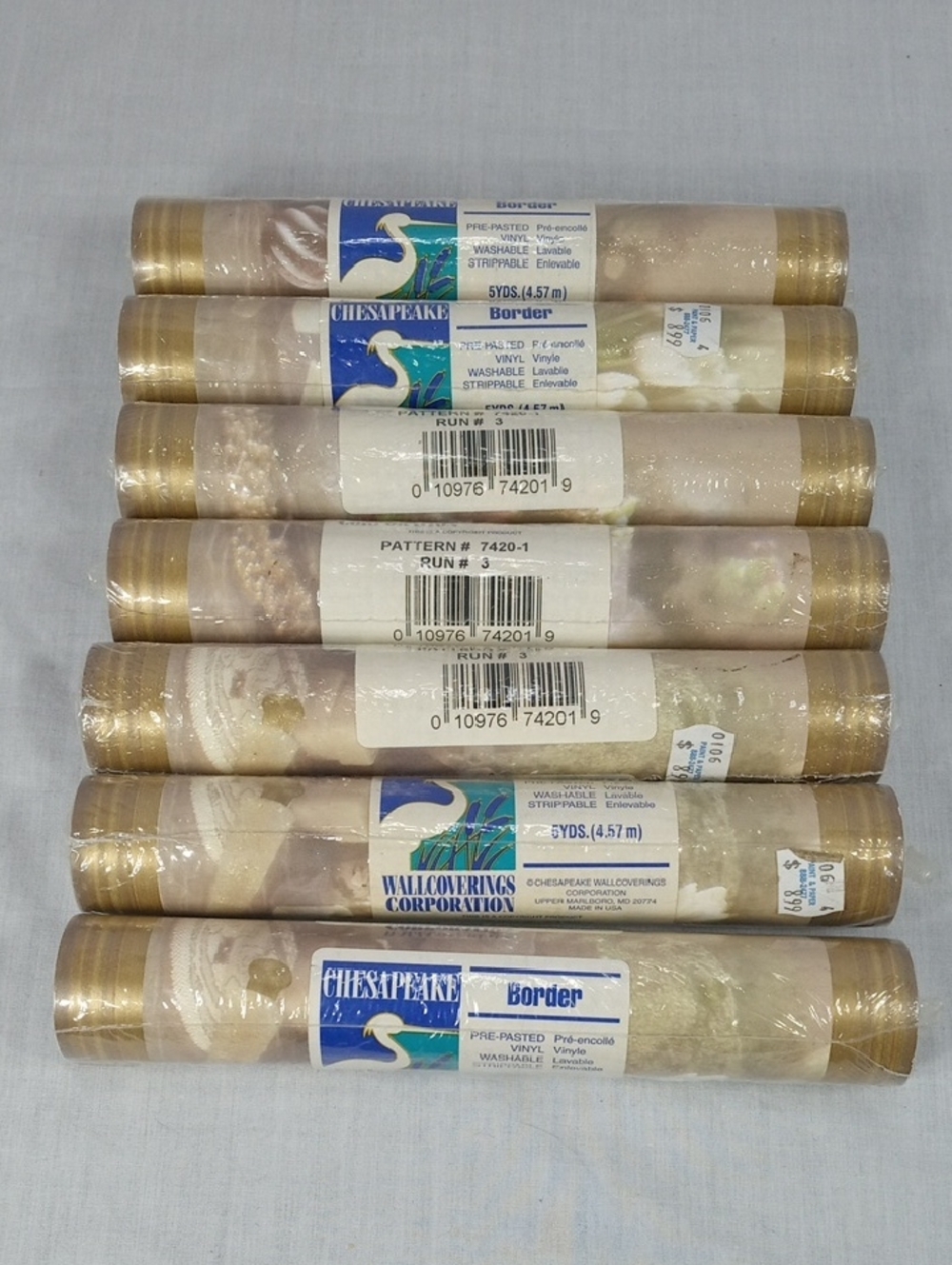 Chesapeake Border Wallpaper Rolls in Beige and Gold Set Of 7